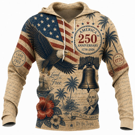 America 250th Anniversary Hoodie- Parchment Eagle Washington Land of the