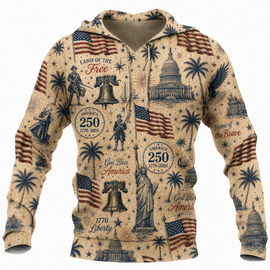 America 250th Anniversary Hoodie- Vintage Land of the Free Capitol Print