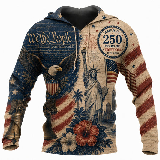 America 250th Anniversary Hoodie- We the People Liberty Statue Tropical