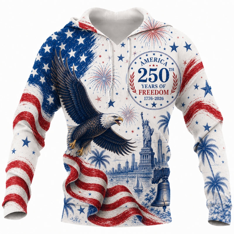 America 250th Anniversary Hoodie- White Eagle Flag Freedom Seal Print