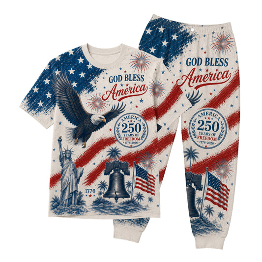 America 250th Anniversary Pajamas Short Sleeve - Blessed America Eagle