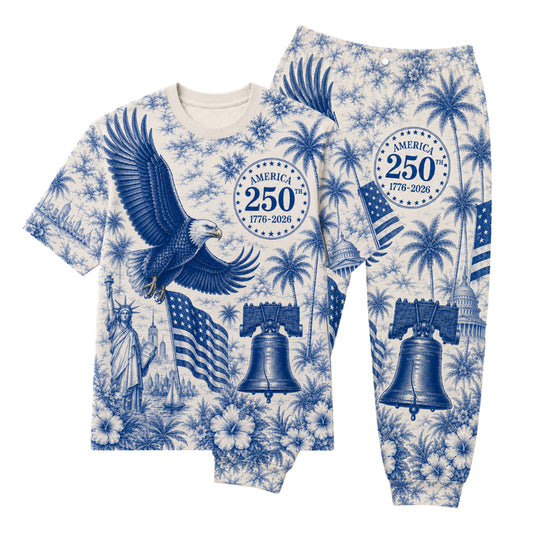 America 250th Anniversary Pajamas Short Sleeve - Blue Eagle Bell Palms