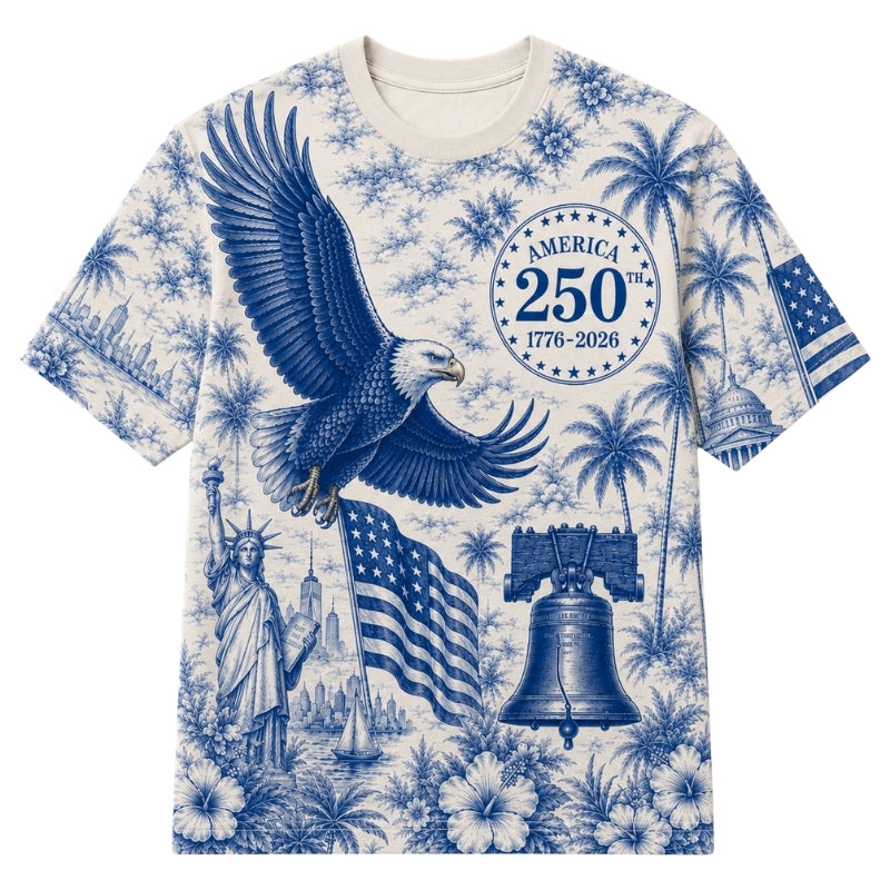 America 250th Anniversary Pajamas Short Sleeve - Blue Eagle Bell Palms