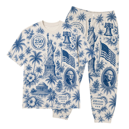 America 250th Anniversary Pajamas Short Sleeve - Blue Liberty Palm