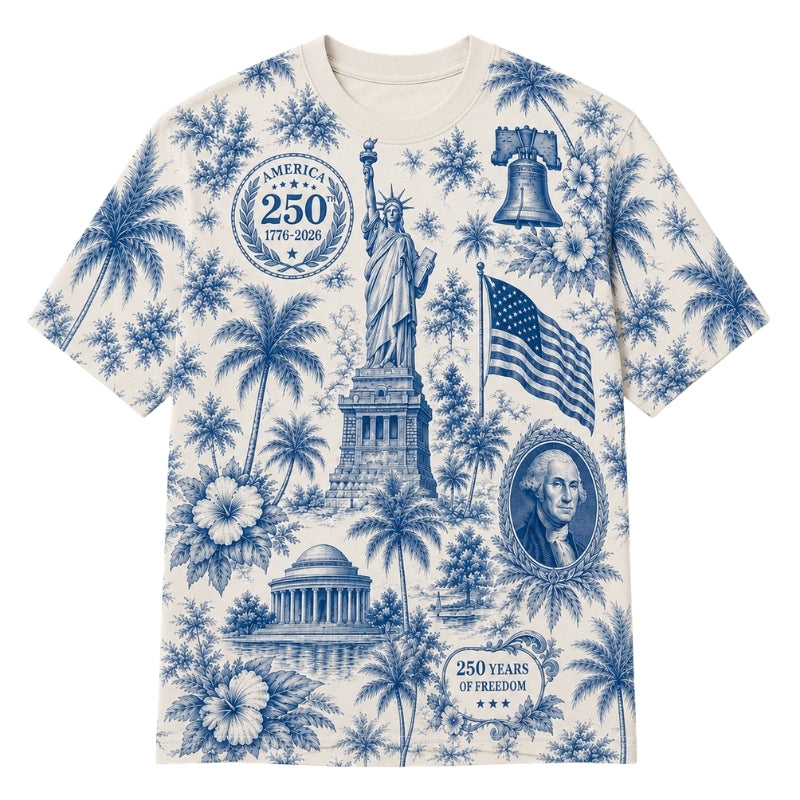 America 250th Anniversary Pajamas Short Sleeve - Blue Liberty Palm