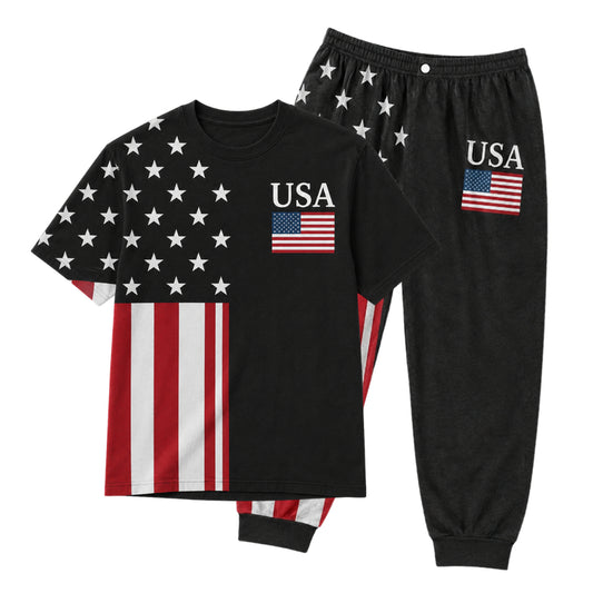 America 250th Anniversary Pajamas Short Sleeve - Bold USA Flag Block