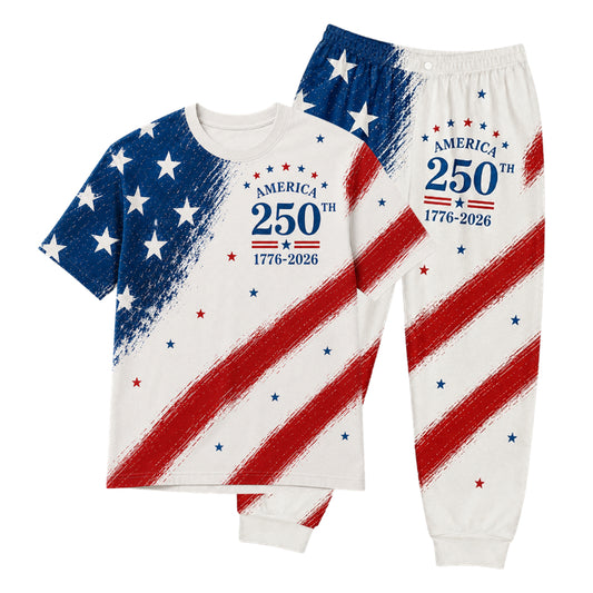 America 250th Anniversary Pajamas Short Sleeve - Diagonal Freedom Stars