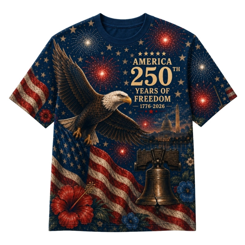 America 250th Anniversary Pajamas Short Sleeve - Firework Eagle Bell