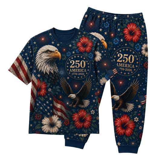 America 250th Anniversary Pajamas Short Sleeve - Floral Night Eagle