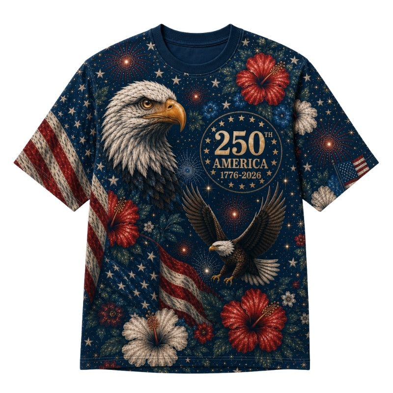 America 250th Anniversary Pajamas Short Sleeve - Floral Night Eagle