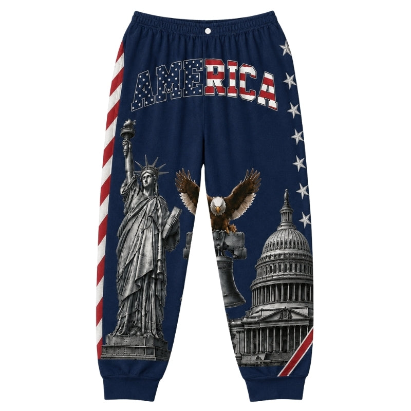 America 250th Anniversary Pajamas Short Sleeve - Navy Eagle Bell Scene