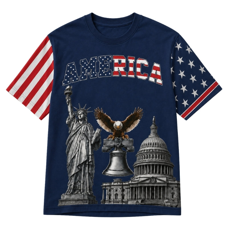 America 250th Anniversary Pajamas Short Sleeve - Navy Eagle Bell Scene