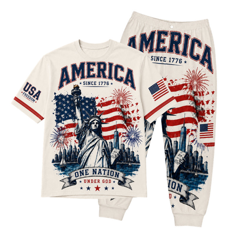 America 250th Anniversary Pajamas Short Sleeve - One Nation Liberty Flag