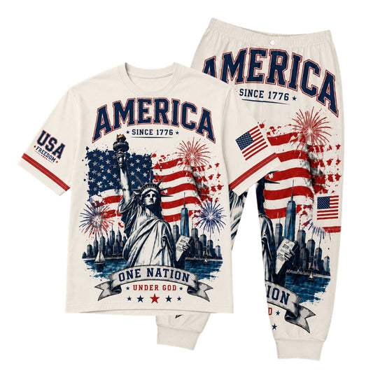 America 250th Anniversary Pajamas Short Sleeve - One Nation Liberty Flag