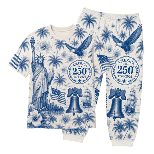America 250th Anniversary Pajamas Short Sleeve - Palm Liberty Eagle
