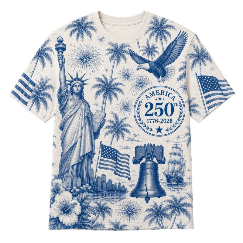 America 250th Anniversary Pajamas Short Sleeve - Palm Liberty Eagle