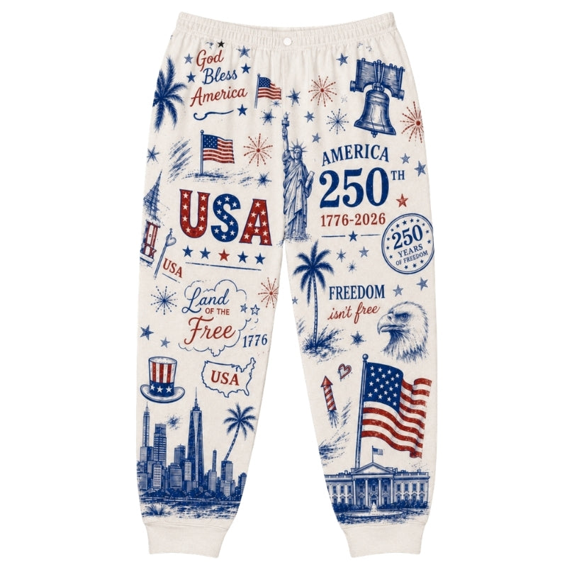 America 250th Anniversary Pajamas Short Sleeve - Patriotic Icon Collage