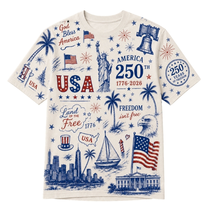 America 250th Anniversary Pajamas Short Sleeve - Patriotic Icon Collage