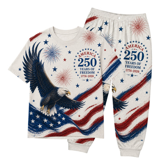 America 250th Anniversary Pajamas Short Sleeve - Soaring Eagle Wave