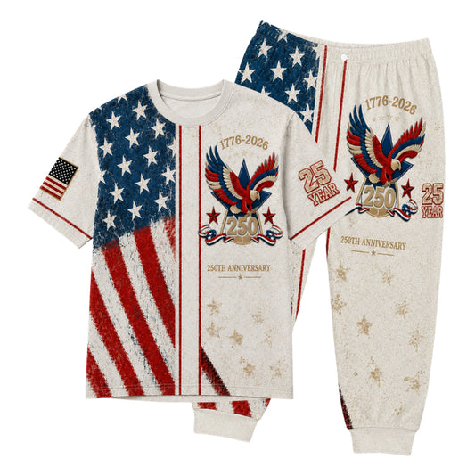 America 250th Anniversary Pajamas Short Sleeve - Split Flag Eagle