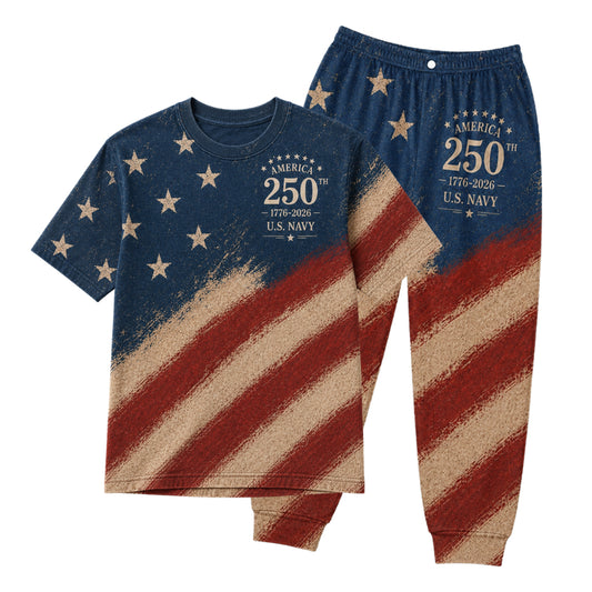 America 250th Anniversary Pajamas Short Sleeve - Weathered Flag Sweep