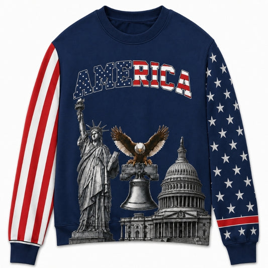 America 250th Anniversary Sweater - America Liberty Capitol Eagle Navy