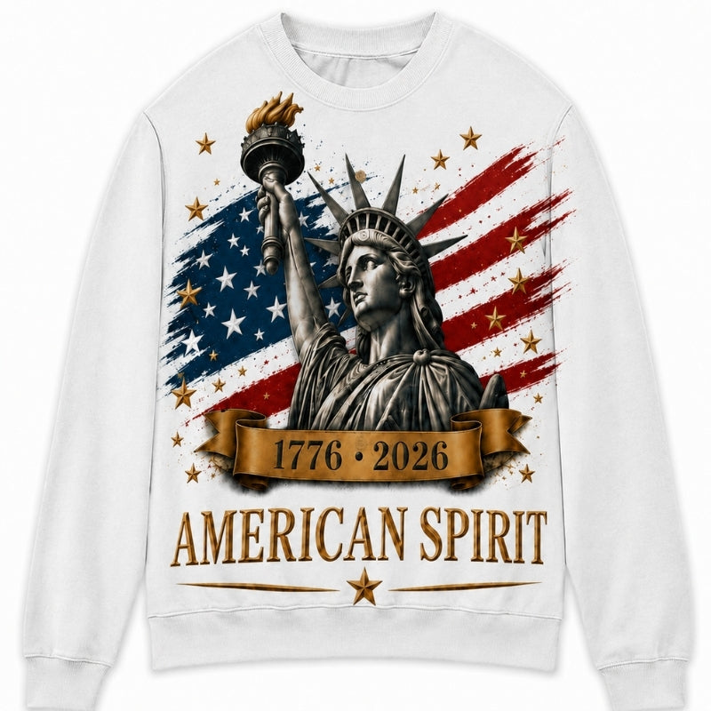 America 250th Anniversary Sweater - American Spirit Liberty Flag Ribbon