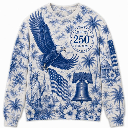 America 250th Anniversary Sweater - Blue Toile Eagle Liberty Bell