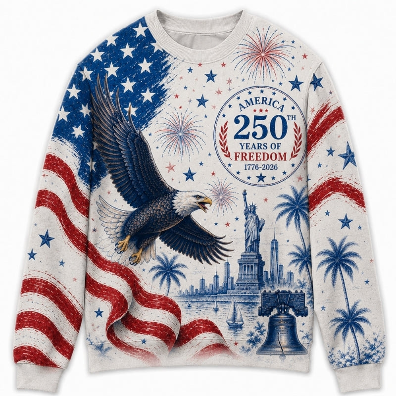 America 250th Anniversary Sweater - Blue Toile Eagle Liberty Freedom