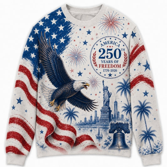 America 250th Anniversary Sweater - Blue Toile Eagle Liberty Freedom