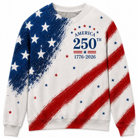 America 250th Anniversary Sweater - Brushstroke Flag Stars Stripes