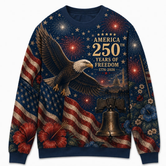 America 250th Anniversary Sweater - Cosmic Eagle Bell Freedom Crest
