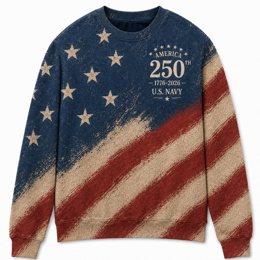 America 250th Anniversary Sweater - Distressed Betsy Ross Navy Flag