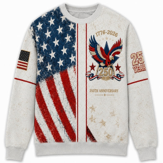 America 250th Anniversary Sweater - Distressed Flag Eagle Years