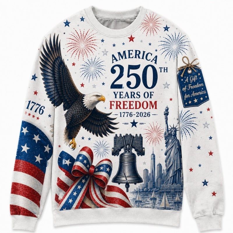America 250th Anniversary Sweater - Festive Eagle Bell Bow Freedom