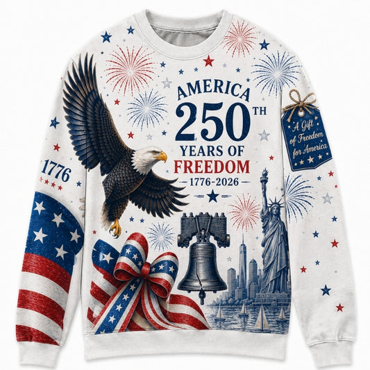 America 250th Anniversary Sweater - Festive Eagle Bell Bow Freedom