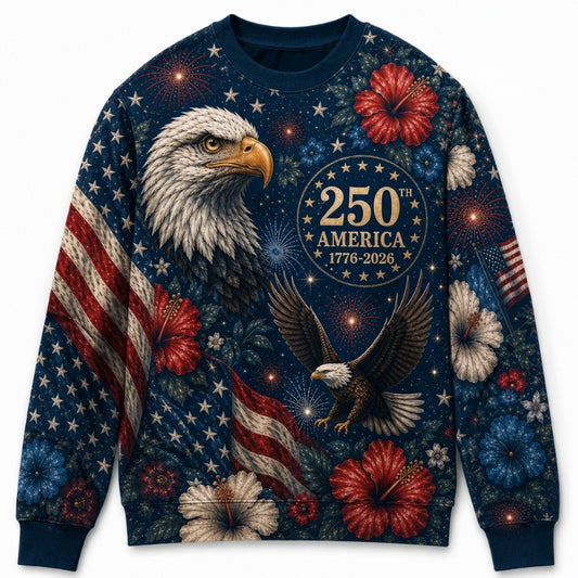 America 250th Anniversary Sweater - Fireworks Eagle Floral Crest