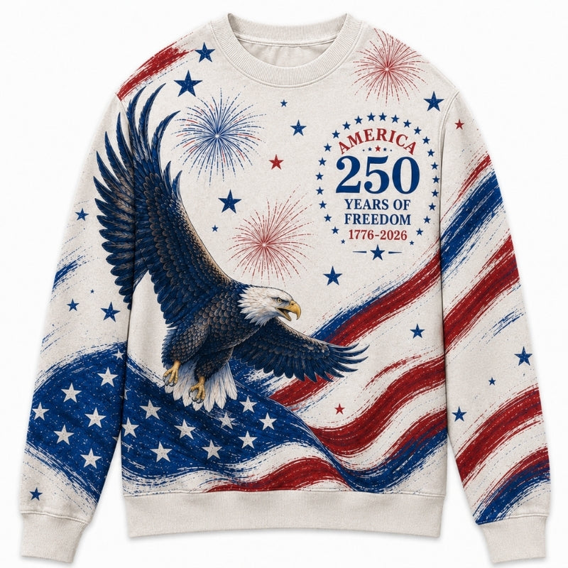 America 250th Anniversary Sweater - Fireworks Eagle Painted Flag Seal
