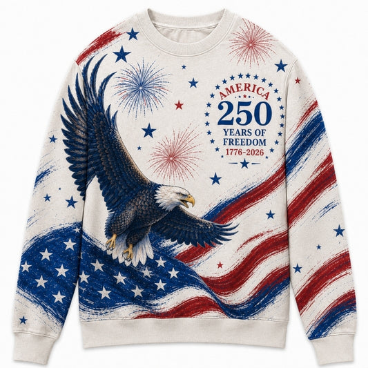 America 250th Anniversary Sweater - Fireworks Eagle Painted Flag Seal