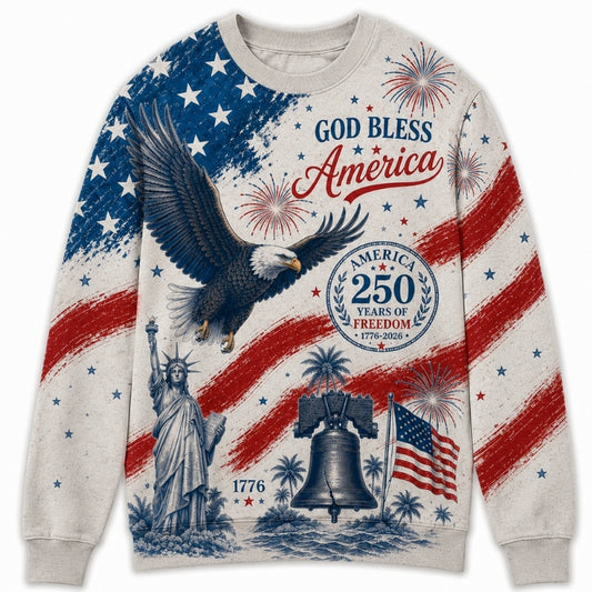 America 250th Anniversary Sweater - God Bless America Eagle Bell