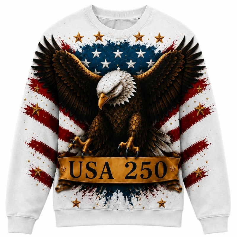 America 250th Anniversary Sweater - Golden Eagle Wings USA Ribbon