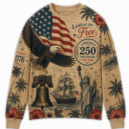 America 250th Anniversary Sweater - Land of the Free Eagle Ship Bell