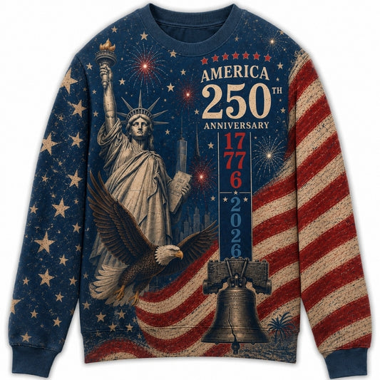 America 250th Anniversary Sweater - Liberty Fireworks Bell Anniversary