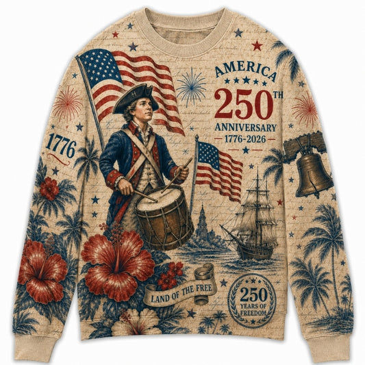 America 250th Anniversary Sweater - Minuteman Drummer Ship Bell Palms