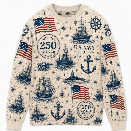 America 250th Anniversary Sweater - Nautical Anchor Ship Navy Toile