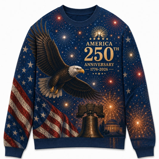 America 250th Anniversary Sweater - Night Eagle Fireworks Bell Seal