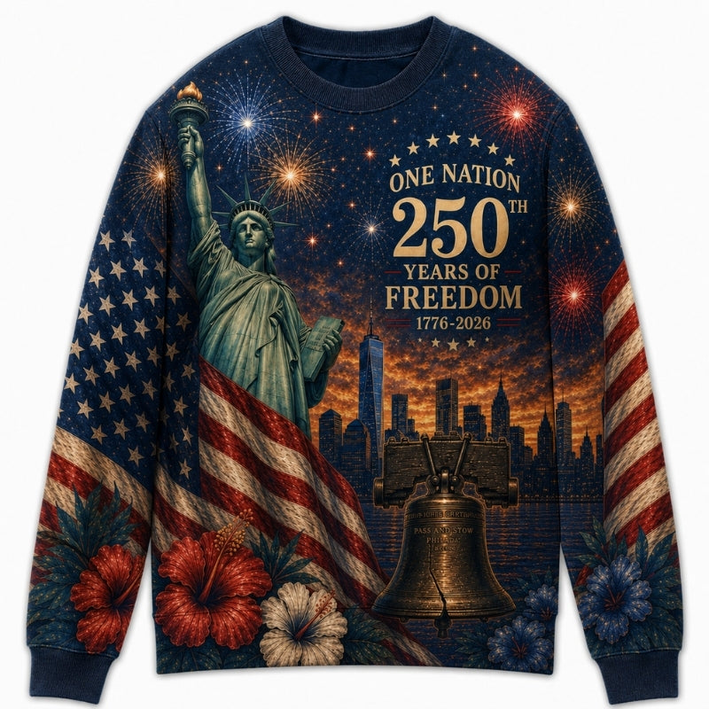 America 250th Anniversary Sweater - One Nation Liberty Bell Skyline
