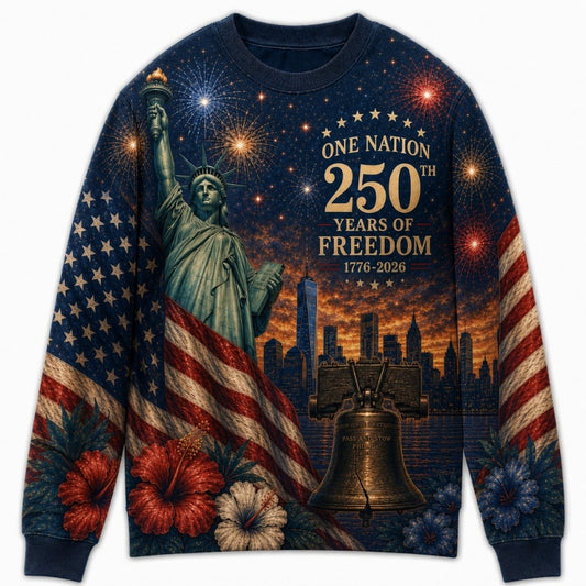 America 250th Anniversary Sweater - One Nation Liberty Bell Skyline