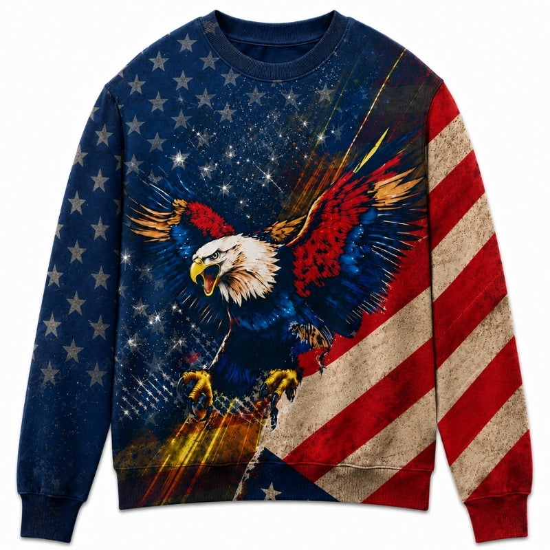 America 250th Anniversary Sweater - Painted Eagle Golden Splash Flag