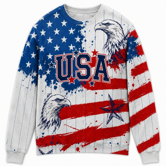 America 250th Anniversary Sweater - Painted Flag Eagle USA Star